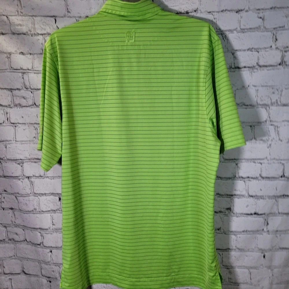 Footjoy Golf Polo Shirt Mens L Lime Green Blue Pin Stripe Performance‎ (Read)